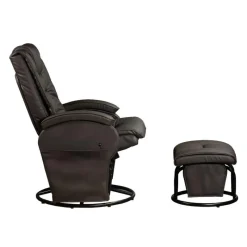 Leather Reclining Ball-Bearing Swivel Glider with Ottoman - Brown