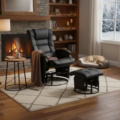 Leather Reclining Ball-Bearing Swivel Glider with Ottoman -