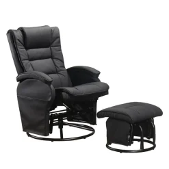 Leather Reclining Ball-Bearing Swivel Glider with Ottoman -