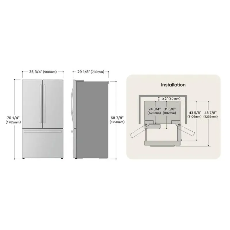 LG 26 Cu Ft 36 In Refrigerator Bottom Freezer, French door - LRFXC2606S