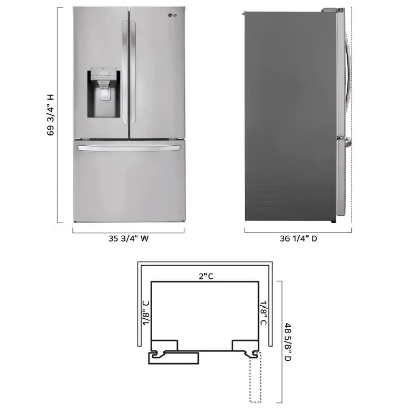 LG 28 Cu ft 36 In Refrigerator Bottom Freezer, French door - LHFS28XBS