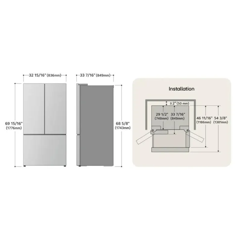 LG 25 Cu Ft 33 In Refrigerator Bottom Freezer, French door - LF25S6330D