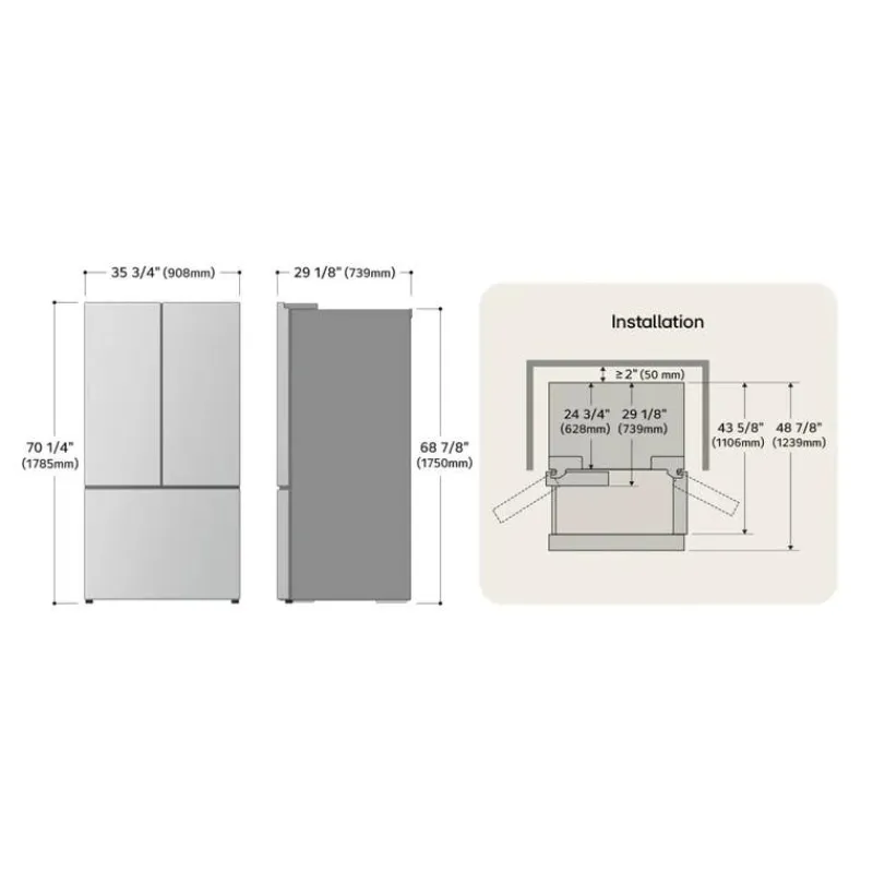 LG 26 Cu Ft 36 In Refrigerator Bottom Freezer, French door - LRYXC2606S
