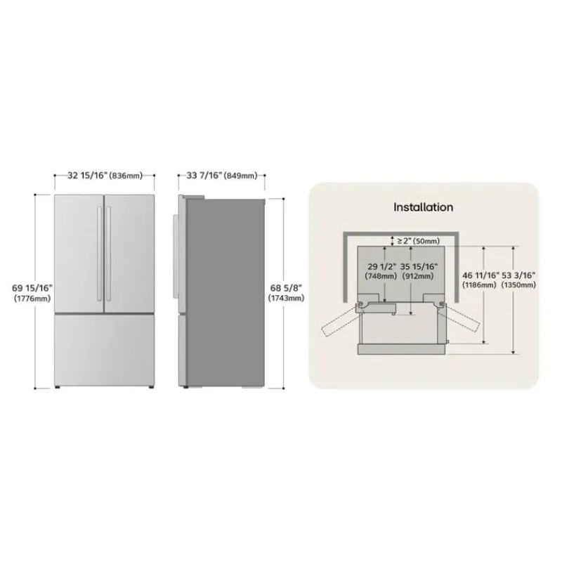 LG 25 Cu Ft 33 In Refrigerator Bottom Freezer, French door - LF25H6200S