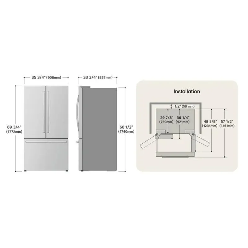 LG 28 Cu ft 36 In Refrigerator Bottom Freezer, French door - LRFS28XBD