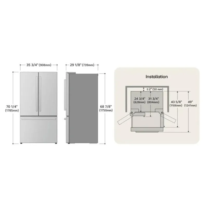 LG STUDIO 26.5 Cu Ft 36 In Refrigerator Bottom Freezer, French door - SRFB27S3