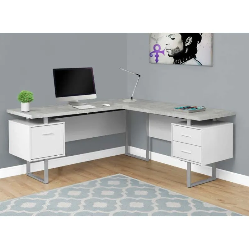 Monarch L-shaped computer desk / cement-look top -