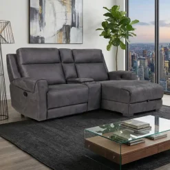 Modular Reclining Loveseat, Chaise  with Storage, Console with Cup Holders, and USB/USB-C Ports - 3 pcs