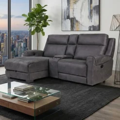 Modular Reclining Loveseat, Chaise  with Storage, Console with Cup Holders, and USB/USB-C Ports - 3 pcs