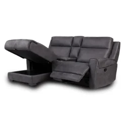 Modular Reclining Loveseat, Chaise  with Storage, Console with Cup Holders, and USB/USB-C Ports - 3 pcs