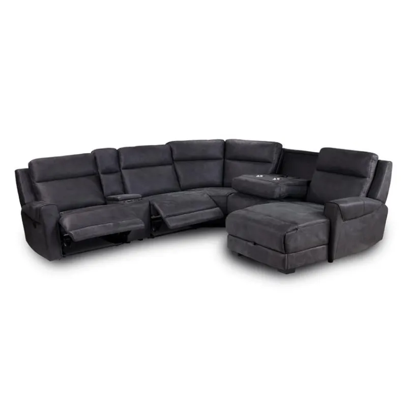Modular Reclining Sectional with Fold-Down Seat, Chaise with Storage and Console - 6 pcs
