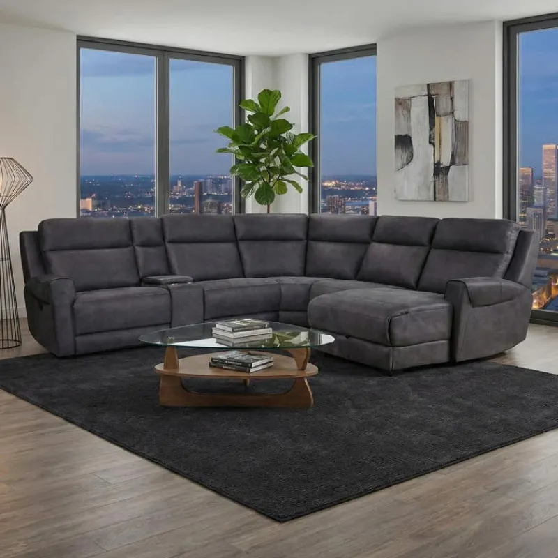 Modular Reclining Sectional with Fold-Down Seat, Chaise with Storage and Console - 6 pcs
