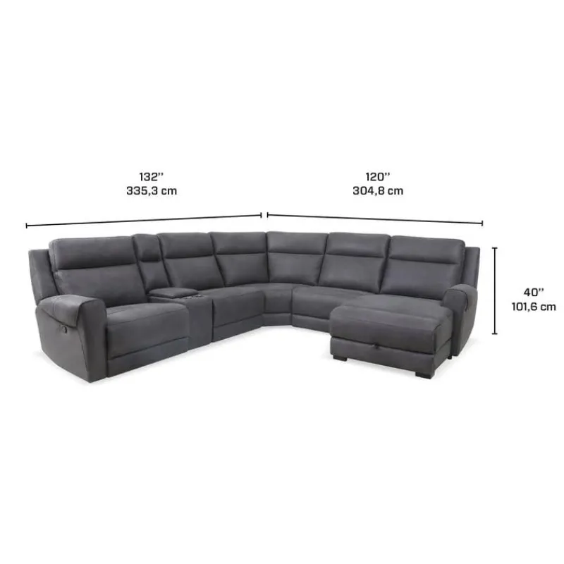 Modular Reclining Sectional with Fold-Down Seat, Chaise with Storage and Console - 6 pcs