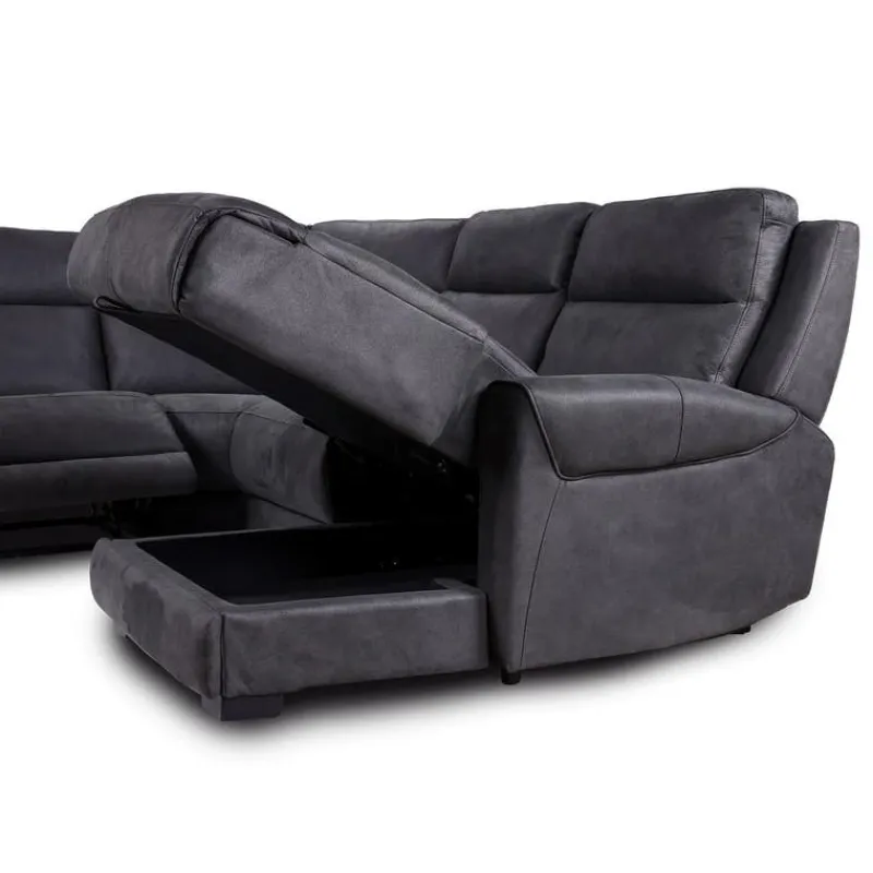 Modular Reclining Sectional with Fold-Down Seat, Chaise with Storage and Console - 6 pcs