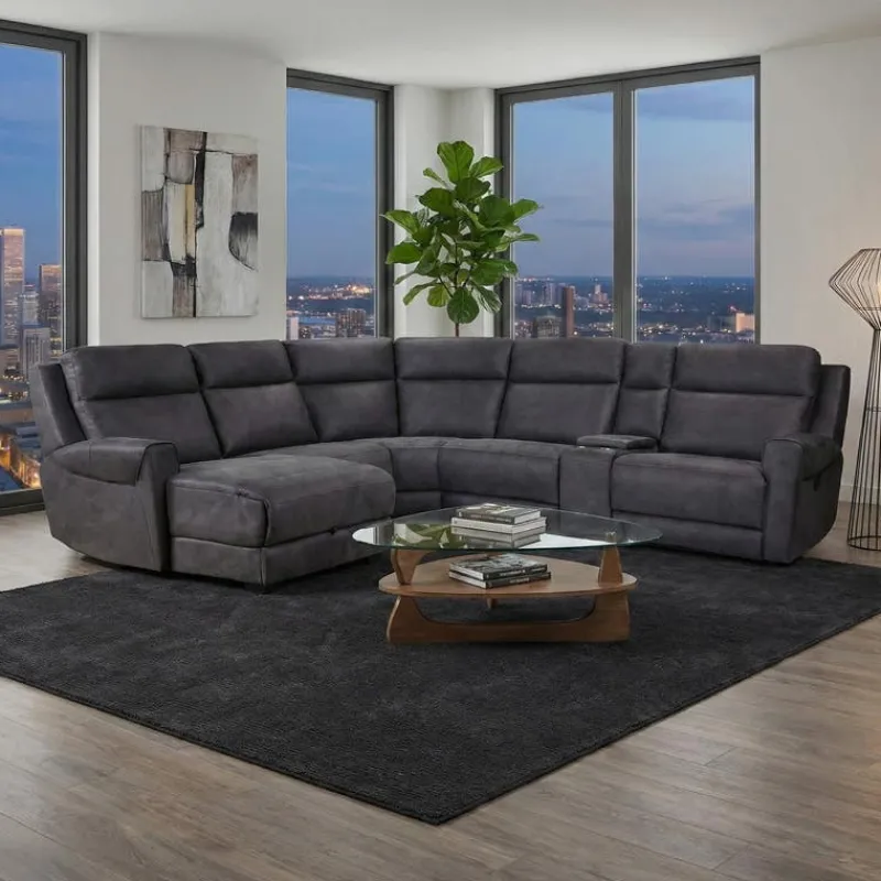 Modular Reclining Sectional, Fold-Down Seats, Chaise with Storage, Console with Cup Holders, and USB/USB-C Ports - 6 pcs