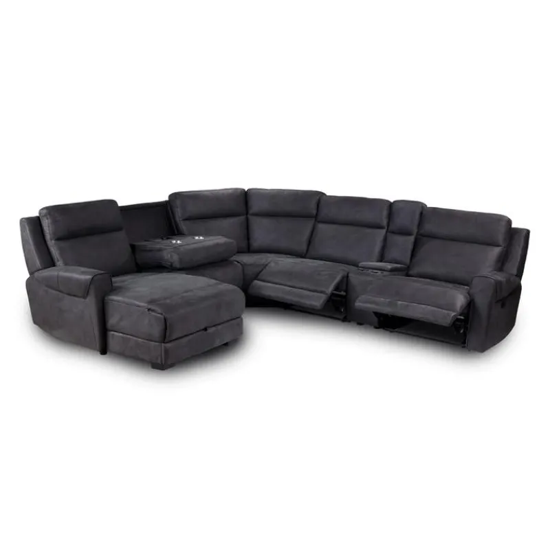Modular Reclining Sectional with Fold-Down Seat, Chaise with Storage and Console - 6 pcs