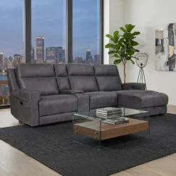 Modular Reclining Sectional, Fold-Down Seat, Chaise  with Storage, Console with Cup Holders, and USB/USB-C Ports - 4 pcs