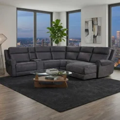 Modular Reclining Sectional, Fold-Down Seats, Chaise  with Storage, Console with Cup Holders, and USB/USB-C Ports - 6 pcs