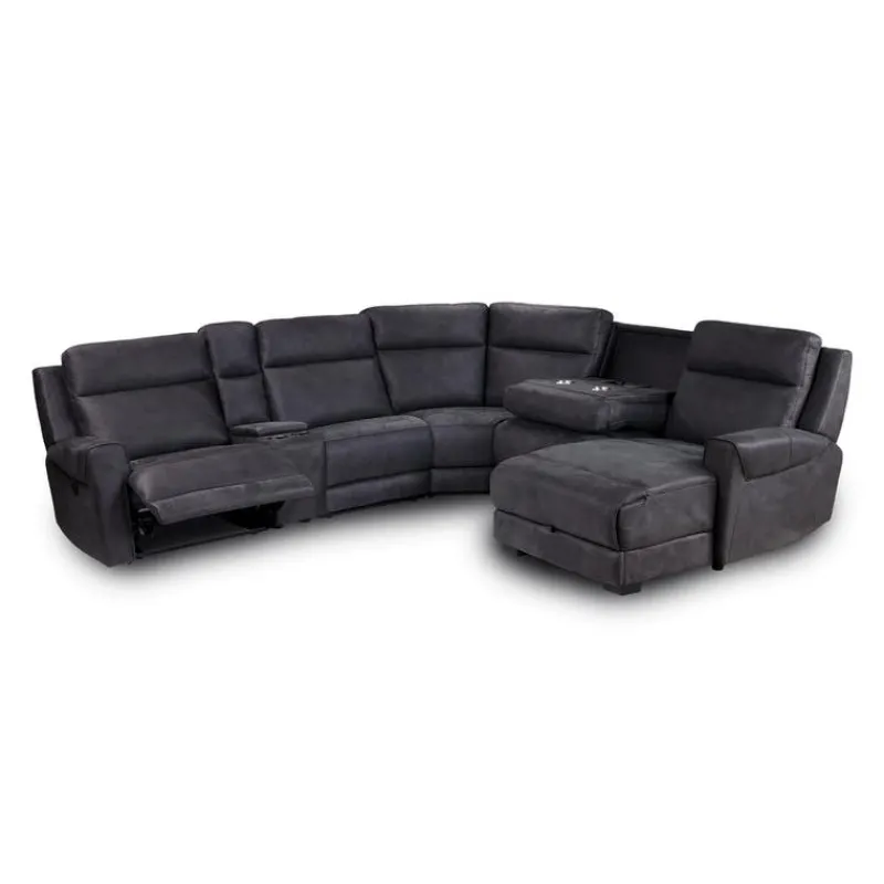 Modular Reclining Sectional, Fold-Down Seats, Chaise with Storage, Console with Cup Holders, and USB/USB-C Ports - 6 pcs