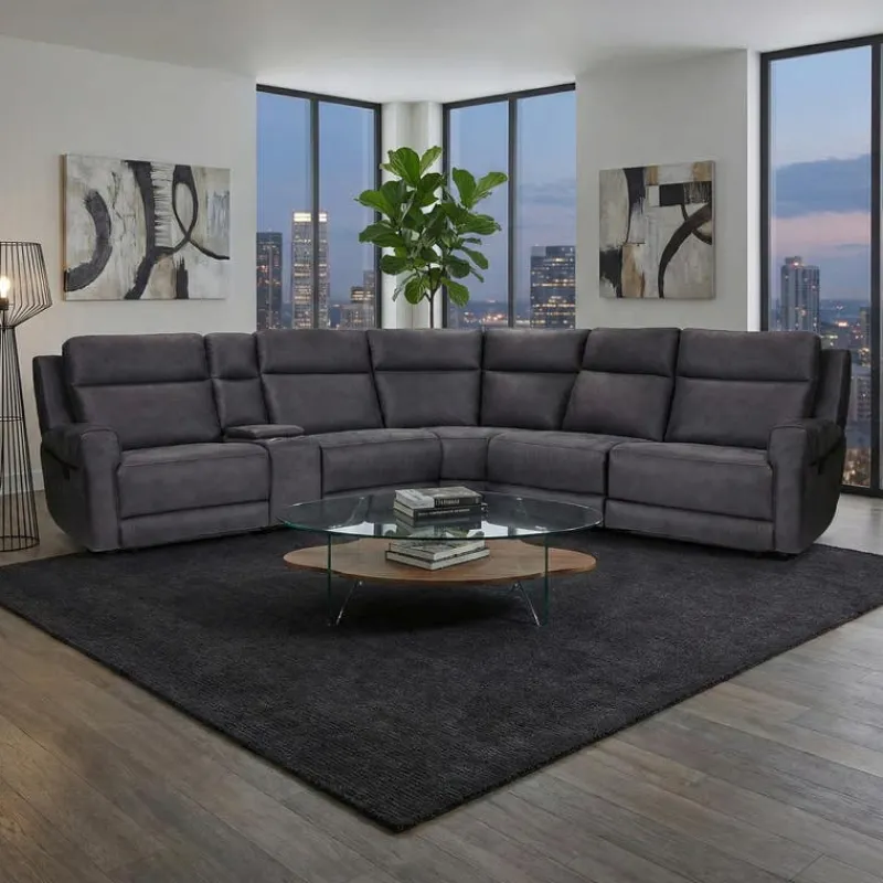 Modular Reclining Sectional with Fold-Down Seat, Console, Cup Holders and USB Ports - 6 pcs