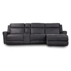 Modular Reclining Sectional, Chaise with Storage, Console with Cup Holders and USB/USB-C Ports - 4 pcs