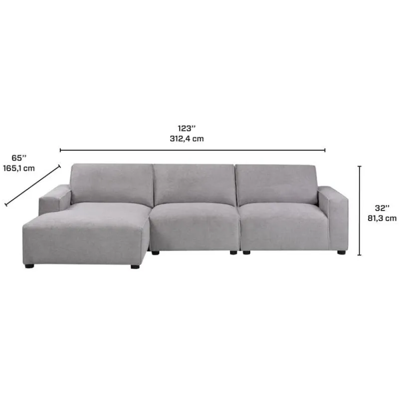 Sofa By Fancy Modular Sectional with Chaise on the Right - 3 pcs
