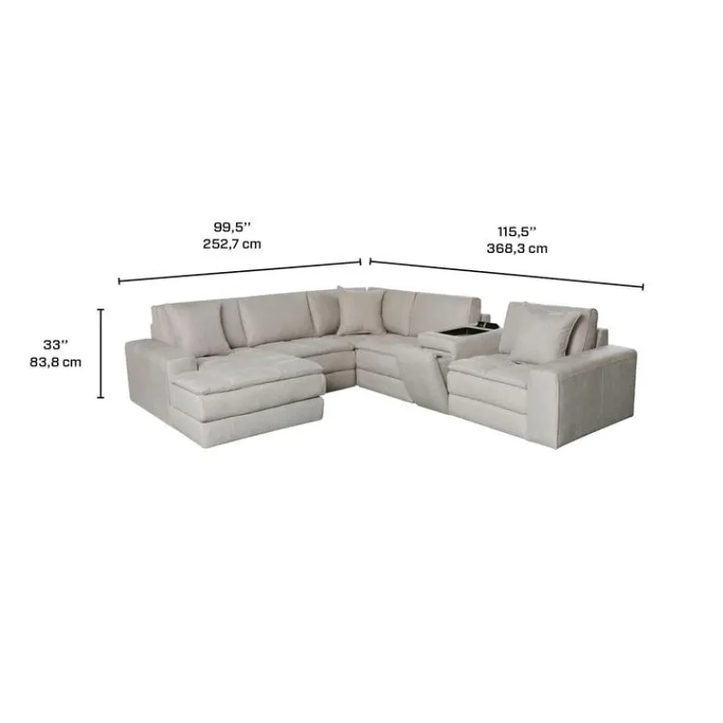 Modular Sectional with Left-Side Chaise and Console with Integrated Sound System - 6 pcs