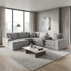 Modular Sectional with Left-Side Chaise and Console with Integrated Sound System - 6 pcs