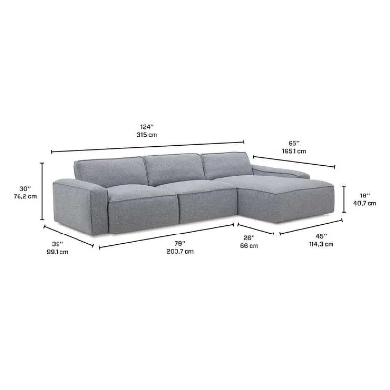 Modular Sectional with Right-Side Chaise - 3 pcs