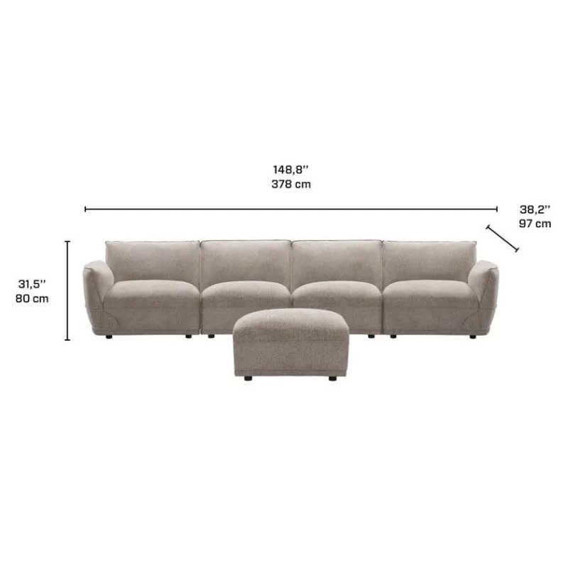 Modular Sofa with Ottoman - 5 pcs