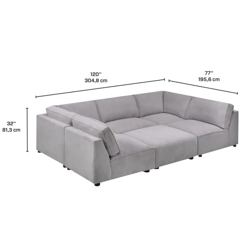 Sofa By Fancy Modular U-Shaped Sectional with Ottoman - 6 pcs