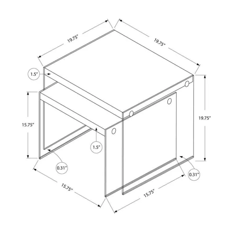Monarch Nesting table - 2pcs set / / tempered glass -