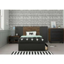 Nexera Nightstand, 1-Drawer, Truffle & Black -