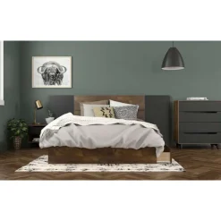 Nexera Nightstand, 1-Drawer, Truffle & Black -