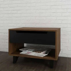 Nexera Nightstand, 1-Drawer, Truffle & Black -