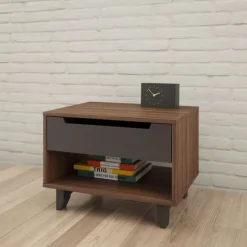 Nexera Nightstand, 1-Drawer, Walnut & Charcoal -