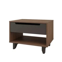 Nexera Nightstand, 1-Drawer, Walnut & Charcoal -