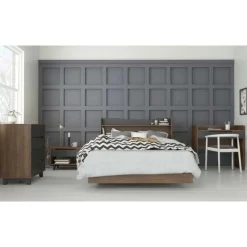 Nexera Nightstand, 1-Drawer, Walnut & Charcoal -