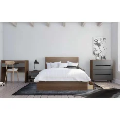 Nexera Nightstand, 1-Drawer, Walnut & Charcoal -