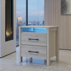 Nightstand with 2 Storage Drawers and LED Lighting