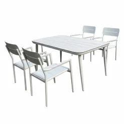 Outdoor Aluminum Dining Set with Tempered Glass Top and 4 Chairs