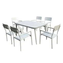 Outdoor Aluminum Dining Set with Tempered Glass Top and 6 Chairs
