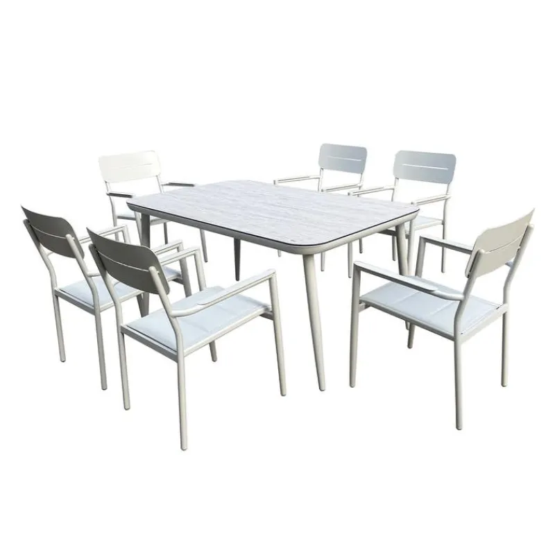 Outdoor Aluminum Dining Set with Tempered Glass Top and 6 Chairs