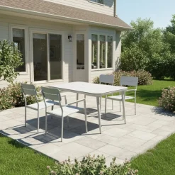 Outdoor Rectangular Aluminum Table with Tempered Glass Top