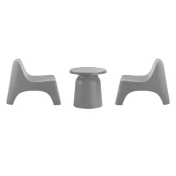 Outdoor Resin Conversation Set with 1 Accent Table and 2 Stackable Seats -