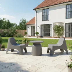Outdoor Resin Conversation Set with 1 Accent Table and 2 Stackable Seats -