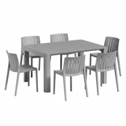 Outdoor Resin Dining Set with 1 Rectangular Table and 6 Stackable Chairs -