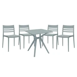 Outdoor Resin Dining Set with 1 Square Table and 4 Stackable Chairs -