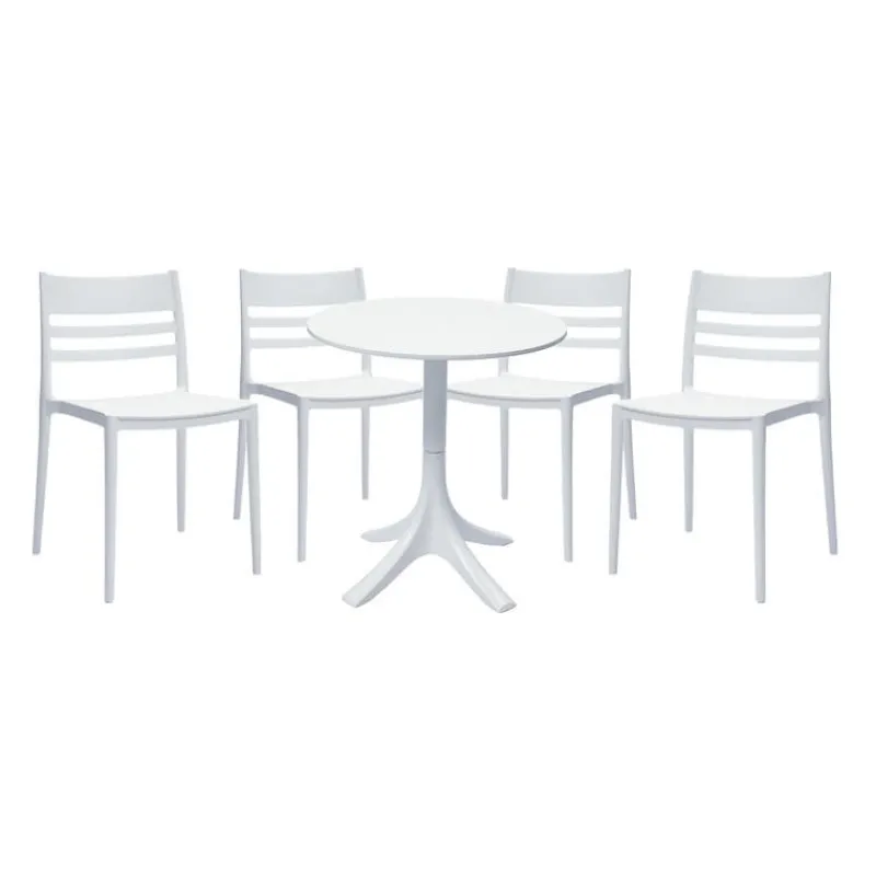 Outdoor Resin Dining Set with 1 Round Table and 4 Stackable Chairs -