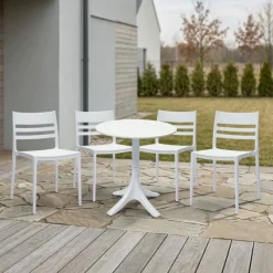 Outdoor Resin Dining Set with 1 Round Table and 4 Stackable Chairs -